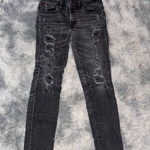 American Eagle Outfitters Black Skinny Jeans Distressed Design